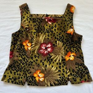 SL Fashions Olive Floral Leopard Tank Top